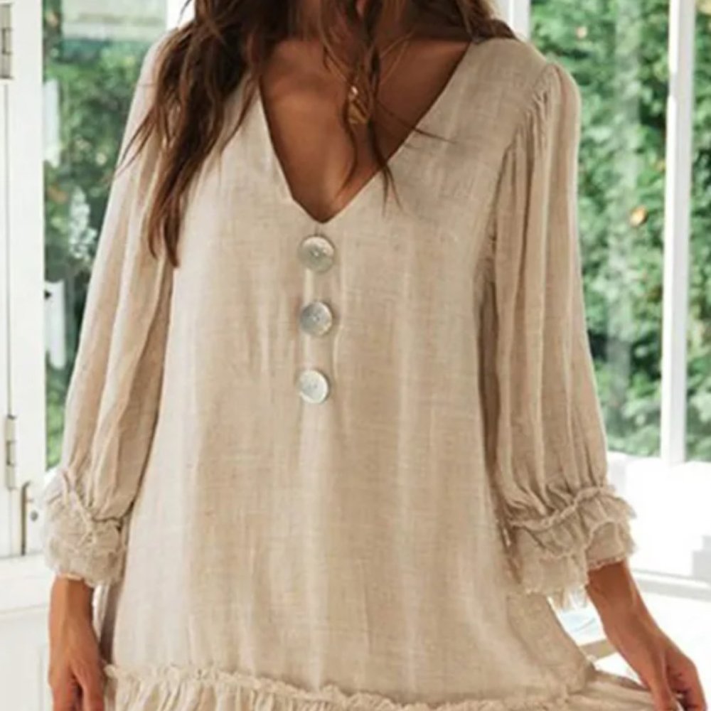 V Neck Long Sleeve Dress